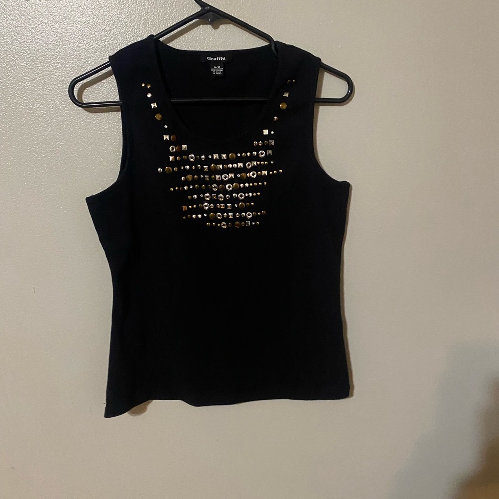 Black Fitted Embellished Tank Top